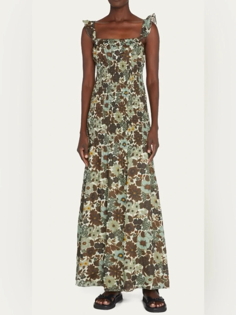 SIR. Constantie Linen Floral Ruched Maxi Dress